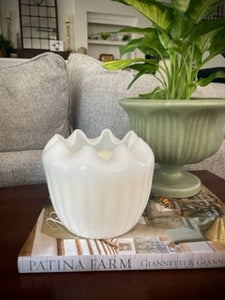 Vintage Milk Glass Pot w/ Ruffled Edges