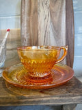 Vintage Marigold Carnival Glass Teacup & Saucer